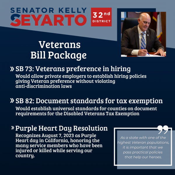 SB 73 Veterans Hiring Preference Senator Kelly Seyarto